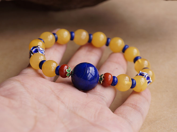 Baltic Sea Natural Amber with Big Lapis lazuli Bead Bracelet Limited Edition Baltic Sea Natural Amber with Big Lapis lazuli Bead Bracelet Limited Edition