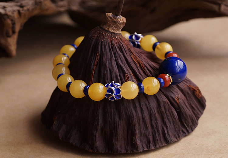Baltic Sea Natural Amber with Big Lapis lazuli Bead Bracelet Limited Edition Baltic Sea Natural Amber with Big Lapis lazuli Bead Bracelet Limited Edition