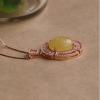 Baltic Sea Natural Amber 925 Silver Diamonds Rose Gold Plated Pendant