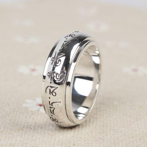 Handmade S990 Silver Om Mani Padme Hum Fashion Men Women Handmade Tibetan Spinning Ring Handmade S990 Silver Om Mani Padme Hum Fashion Men Women Handmade Tibetan Spinning Ring