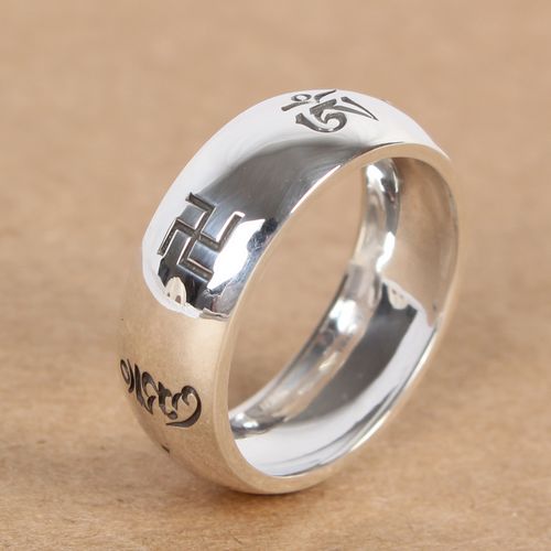 Handmade S990 Silver Om Mani Padme Hum Swastika Fashion Men Handmade Tibetan Lucky Ring Handmade S990 Silver Om Mani Padme Hum Swastika Fashion Men Handmade Tibetan Lucky Ring