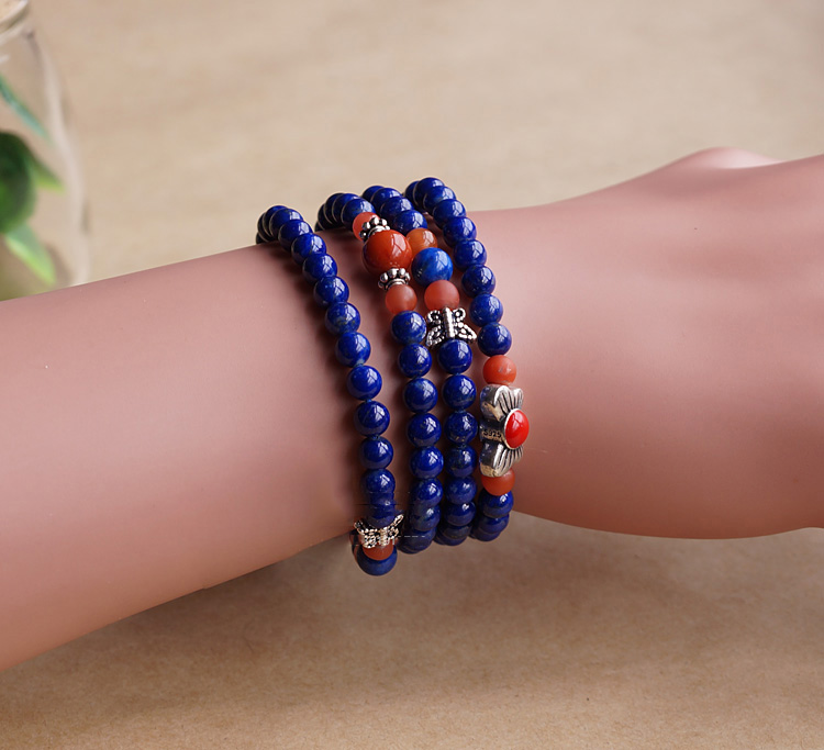 5MM 108 Natural Lapis Lazuli Malas With Chalcedony Agate Layered Buddhism Bracelet 5MM 108 Natural Lapis Lazuli Malas With Chalcedony Agate Layered Buddhism Bracelet