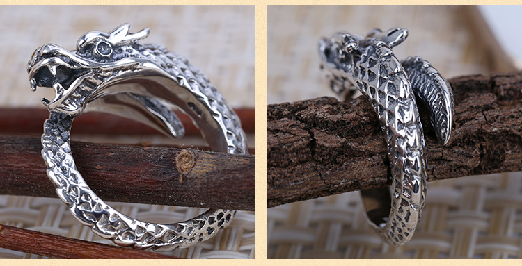 Vintage Mens 925 Sterling Silver Dragon Open Ring Style B Vintage Mens 925 Sterling Silver Dragon Open Ring Style B