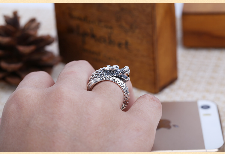 Vintage Mens 925 Sterling Silver Dragon Open Ring Style B Vintage Mens 925 Sterling Silver Dragon Open Ring Style B