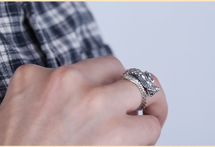 Vintage Mens 925 Sterling Silver Dragon Open Ring Style B Vintage Mens 925 Sterling Silver Dragon Open Ring Style B