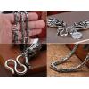 Vintage Men S990 Sterling Silver Double Dragon Head Om Mani Padme Hum Mantra Lucky Necklace