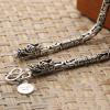 Vintage Men S990 Sterling Silver Double Dragon Head Om Mani Padme Hum Mantra Lucky Necklace