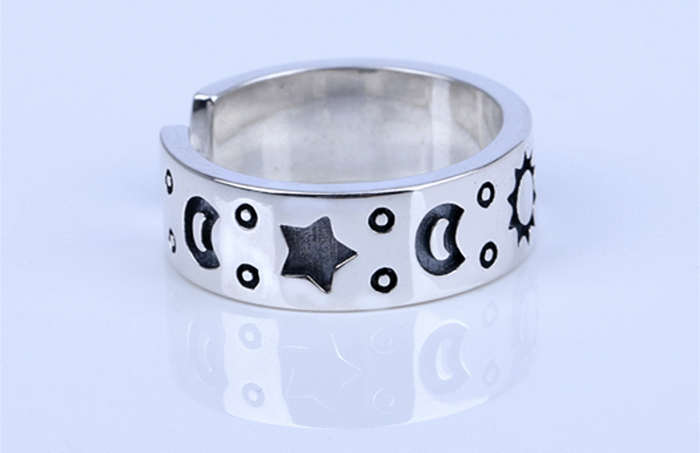 Lovely Simple 925 Sterling Silver Moon And Stars Opening Ring Lovely Simple 925 Sterling Silver Moon And Stars Opening Ring