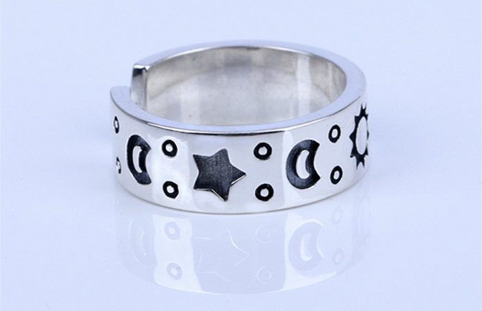 Lovely Simple 925 Sterling Silver Moon And Stars Opening Ring Lovely Simple 925 Sterling Silver Moon And Stars Opening Ring