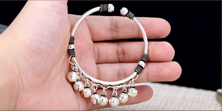 Retro S925 Silver Women Hollow Open Bracelet With Bells Retro S925 Silver Women Hollow Open Bracelet With Bells
