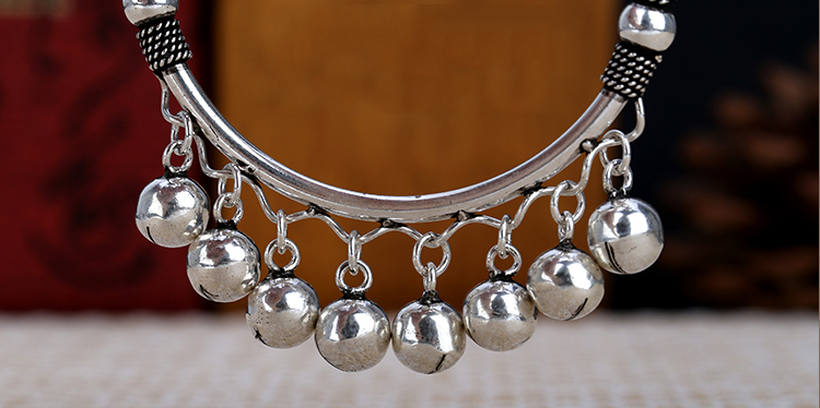 Retro S925 Silver Women Hollow Open Bracelet With Bells Retro S925 Silver Women Hollow Open Bracelet With Bells