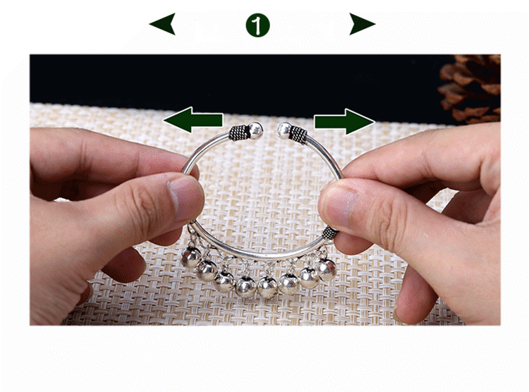 Retro S925 Silver Women Hollow Open Bracelet With Bells Retro S925 Silver Women Hollow Open Bracelet With Bells