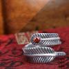 Retro 925 Sterling Silver Feather Opening Ring With Ruby