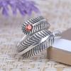 Retro 925 Sterling Silver Feather Opening Ring With Ruby