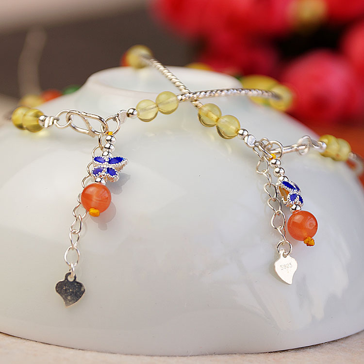 925 Silver Amber Healing Crystal Red Agate Green Emerald Treasure Bracelet 925 Silver Amber Healing Crystal Red Agate Green Emerald Treasure Bracelet