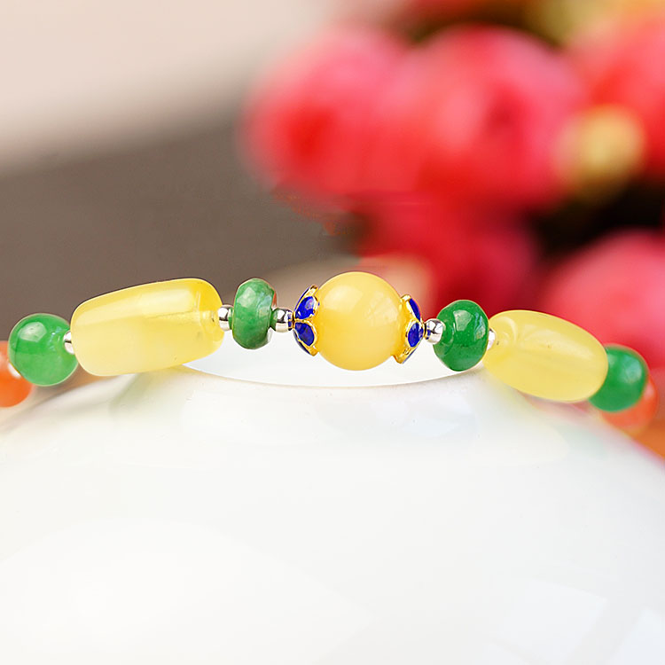 925 Silver Amber Healing Crystal Red Agate Green Emerald Treasure Bracelet 925 Silver Amber Healing Crystal Red Agate Green Emerald Treasure Bracelet