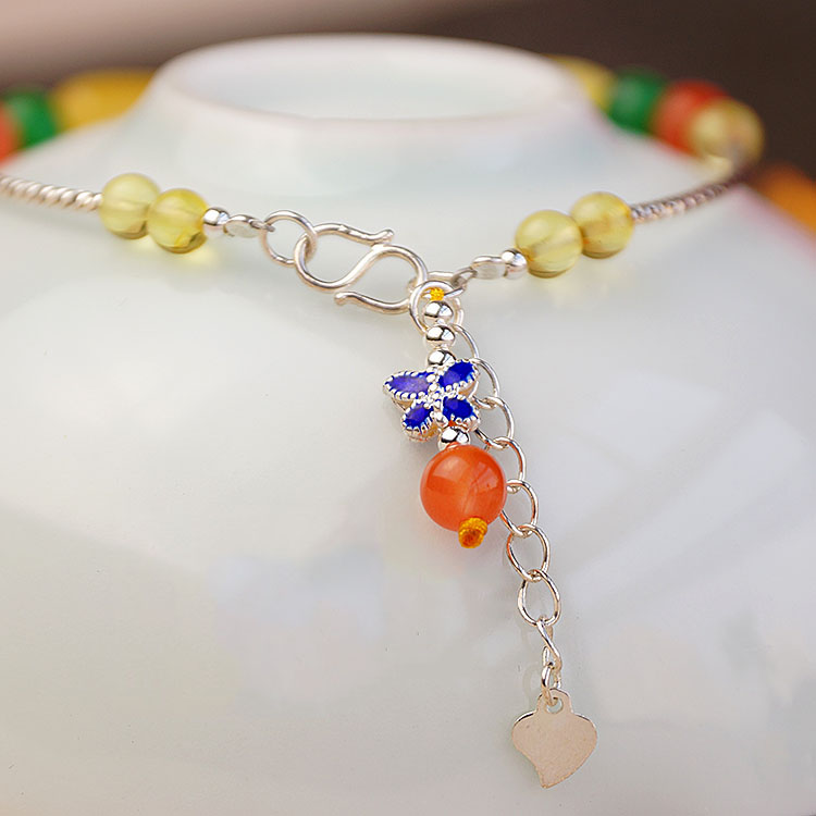 925 Silver Amber Healing Crystal Red Agate Green Emerald Treasure Bracelet 925 Silver Amber Healing Crystal Red Agate Green Emerald Treasure Bracelet