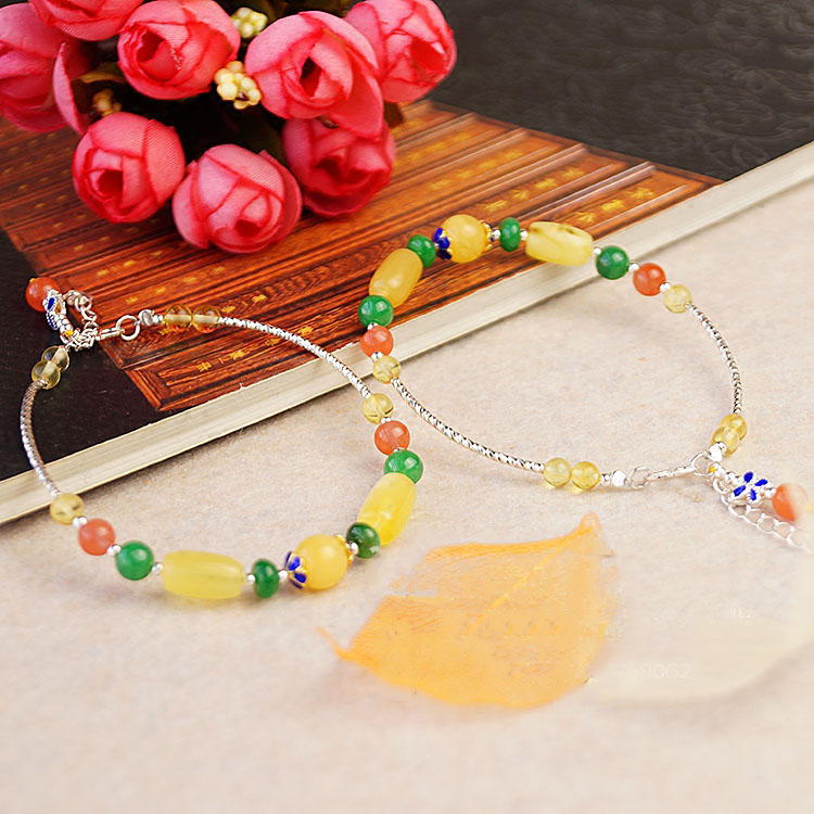 925 Silver Amber Healing Crystal Red Agate Green Emerald Treasure Bracelet 925 Silver Amber Healing Crystal Red Agate Green Emerald Treasure Bracelet