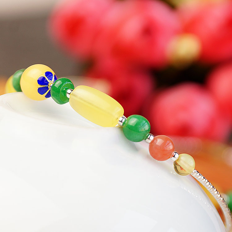 925 Silver Amber Healing Crystal Red Agate Green Emerald Treasure Bracelet 925 Silver Amber Healing Crystal Red Agate Green Emerald Treasure Bracelet