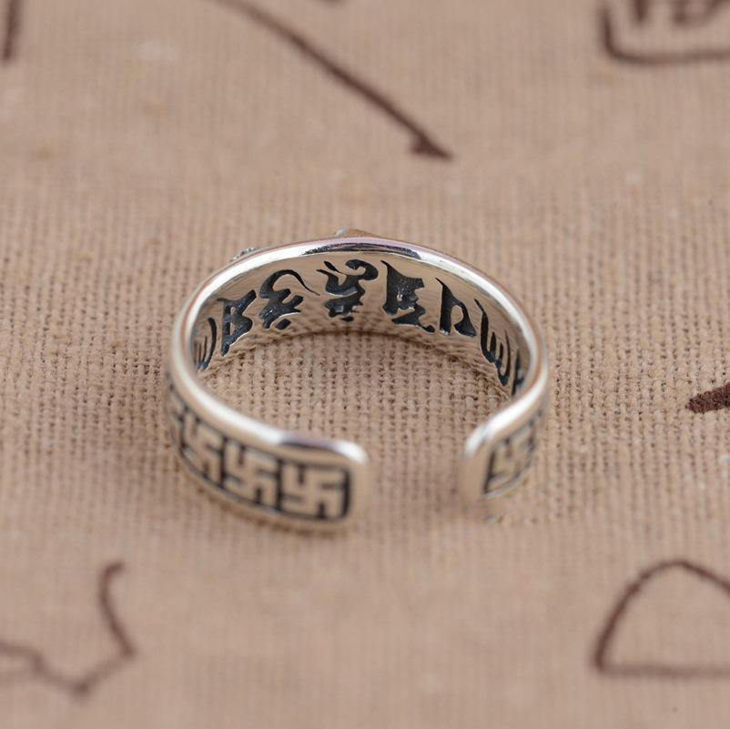 Thai 925 Sterling Silver OM MANI PADME HUM Mantra Srivatsa Vajra Open Ring Thai 925 Sterling Silver OM MANI PADME HUM Mantra Srivatsa Vajra Open Ring