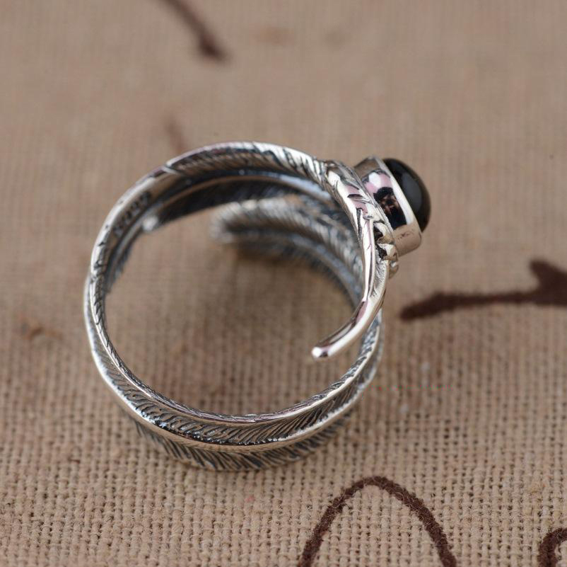 S925 Sterling Silver Agate Inlaid Feather Open Ring S925 Sterling Silver Agate Inlaid Feather Open Ring