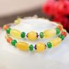 925 Silver Amber Healing Crystal Red Agate Green Emerald Treasure Bracelet