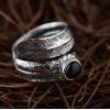 S925 Sterling Silver Agate Inlaid Feather Open Ring