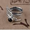 S925 Sterling Silver Agate Inlaid Feather Open Ring