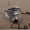 S925 Sterling Silver Agate Inlaid Feather Open Ring