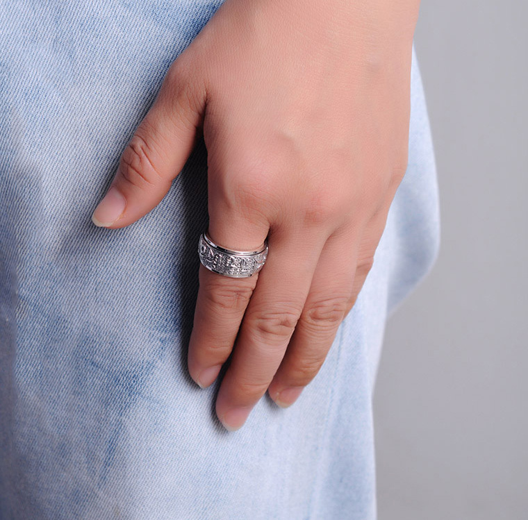 Retro S925 Sterling Silver Om Mani Padme Hum Mantra Lucky Spinning Ring Retro S925 Sterling Silver Om Mani Padme Hum Mantra Lucky Spinning Ring