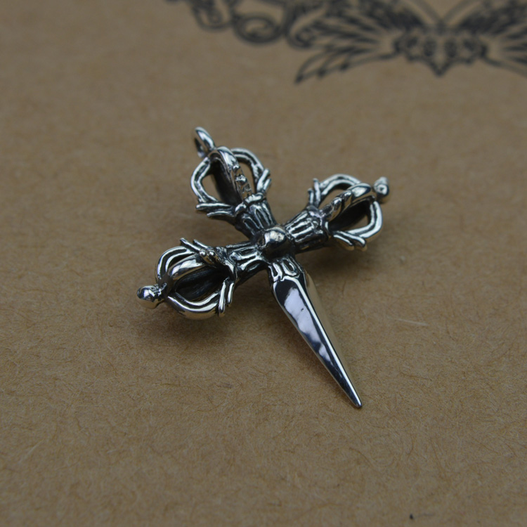 Vintage Handmade Men 925 Sterling Silver Cross Shape Vajra Pendant Vintage Handmade Men 925 Sterling Silver Cross Shape Vajra Pendant