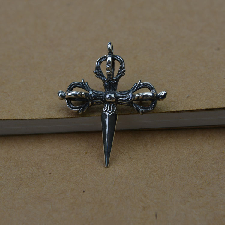 Vintage Handmade Men 925 Sterling Silver Cross Shape Vajra Pendant Vintage Handmade Men 925 Sterling Silver Cross Shape Vajra Pendant