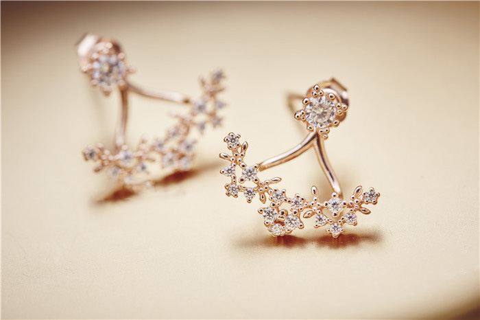 New 925 Silver Rose Gold Plated Zircon Earrings With Detachable Flower Branches New 925 Silver Rose Gold Plated Zircon Earrings With Detachable Flower Branches