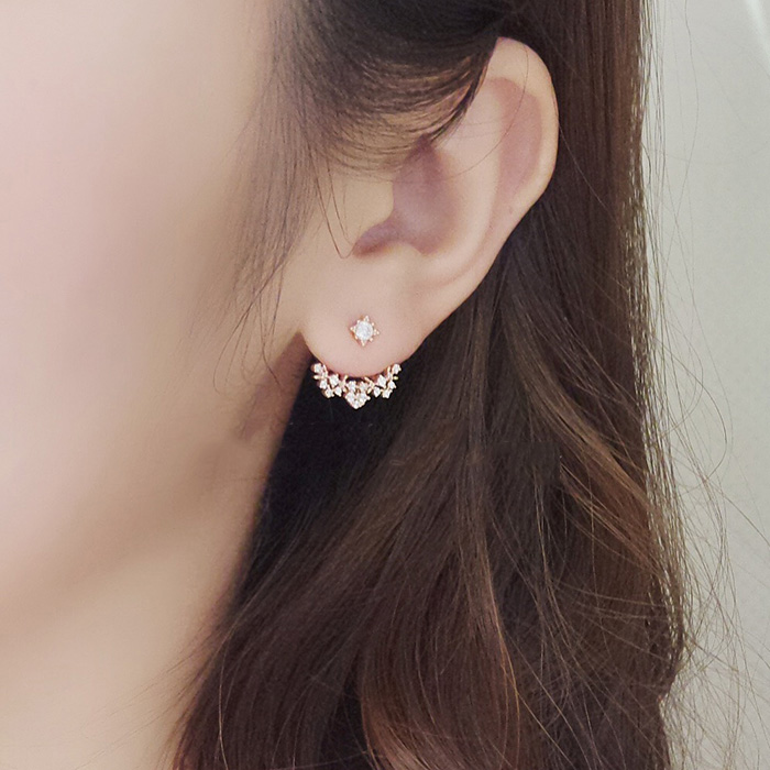 New 925 Silver Rose Gold Plated Zircon Earrings With Detachable Flower Branches New 925 Silver Rose Gold Plated Zircon Earrings With Detachable Flower Branches