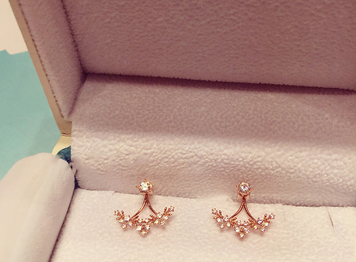 New 925 Silver Rose Gold Plated Zircon Earrings With Detachable Flower Branches New 925 Silver Rose Gold Plated Zircon Earrings With Detachable Flower Branches