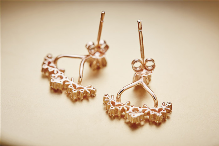 New 925 Silver Rose Gold Plated Zircon Earrings With Detachable Flower Branches New 925 Silver Rose Gold Plated Zircon Earrings With Detachable Flower Branches