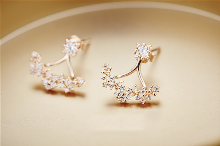 New 925 Silver Rose Gold Plated Zircon Earrings With Detachable Flower Branches New 925 Silver Rose Gold Plated Zircon Earrings With Detachable Flower Branches