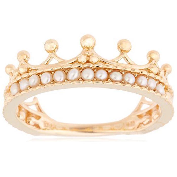 New 925 Silver Gold Plated Pearl Crown Ring New 925 Silver Gold Plated Pearl Crown Ring