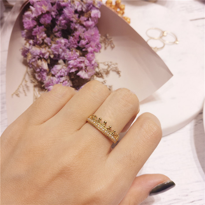 New 925 Silver Gold Plated Pearl Crown Ring New 925 Silver Gold Plated Pearl Crown Ring