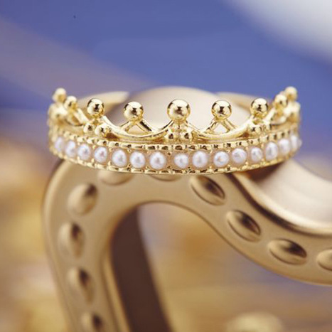 New 925 Silver Gold Plated Pearl Crown Ring New 925 Silver Gold Plated Pearl Crown Ring