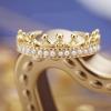 New 925 Silver Gold Plated Pearl Crown Ring