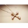 Vintage 925 Silver Gold-plated Cross Shaped Pearl Pendant Necklace