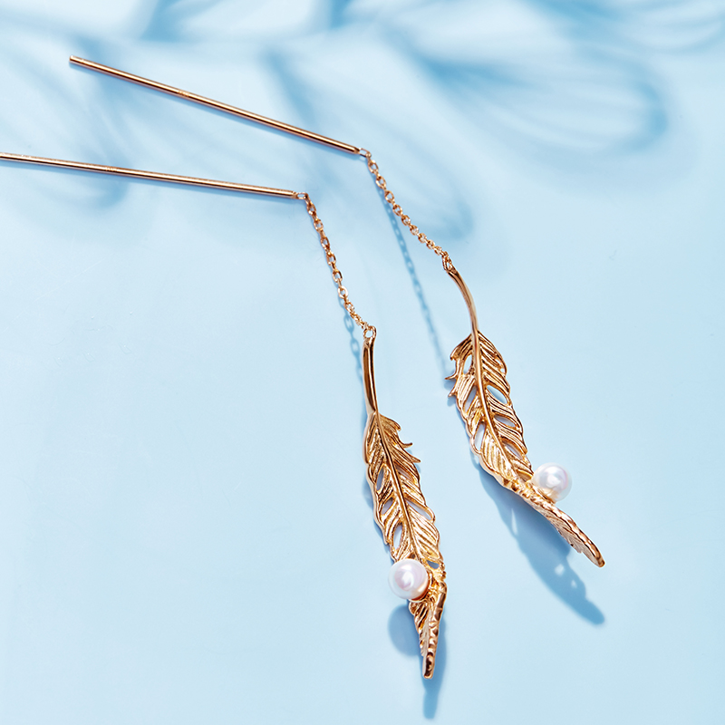 Fashion 925 Silver Gold-plated Pearl Feather Earrings Jewelry Fashion 925 Silver Gold-plated Pearl Feather Earrings Jewelry