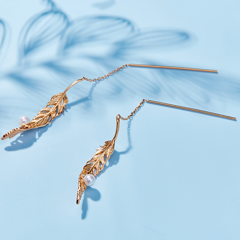 Fashion 925 Silver Gold-plated Pearl Feather Earrings Jewelry Fashion 925 Silver Gold-plated Pearl Feather Earrings Jewelry