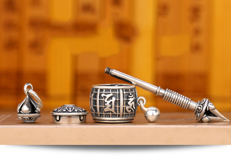 Vintage Handmade 925 Silver Buddhism Rotatable Prayer Wheel Om Mani Padme Hum Pendant No Chain Vintage Handmade 925 Silver Buddhism Rotatable Prayer Wheel Om Mani Padme Hum Pendant No Chain