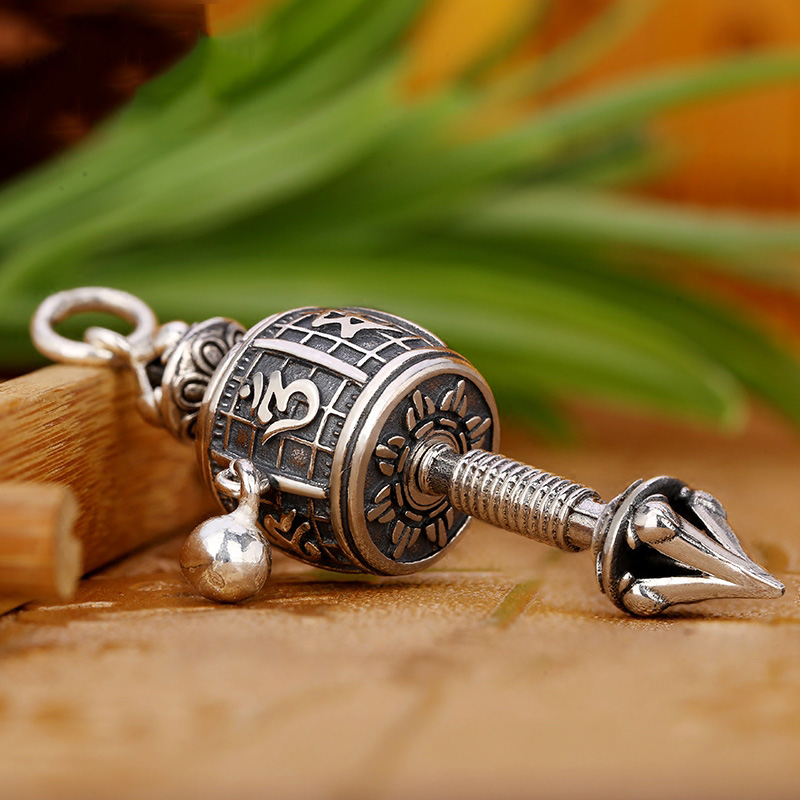 Vintage Handmade 925 Silver Buddhism Rotatable Prayer Wheel Om Mani Padme Hum Pendant No Chain Vintage Handmade 925 Silver Buddhism Rotatable Prayer Wheel Om Mani Padme Hum Pendant No Chain