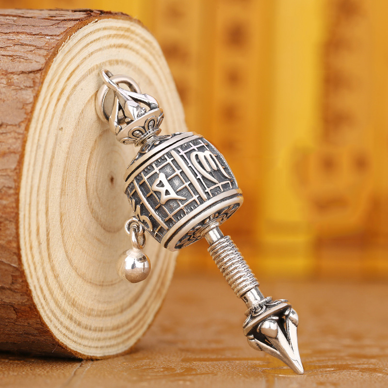 Vintage Handmade 925 Silver Buddhism Rotatable Prayer Wheel Om Mani Padme Hum Pendant No Chain Vintage Handmade 925 Silver Buddhism Rotatable Prayer Wheel Om Mani Padme Hum Pendant No Chain
