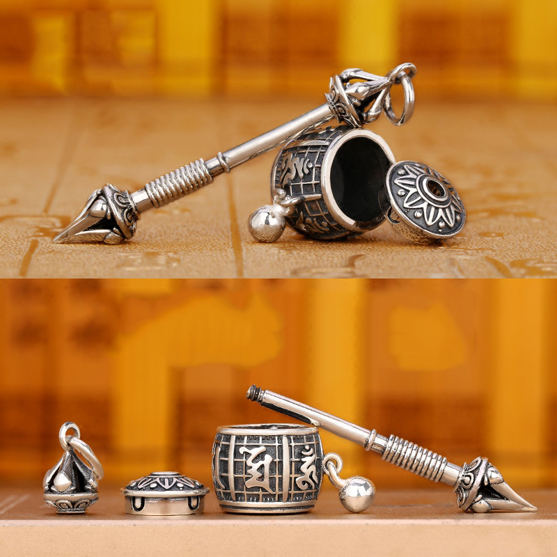 Vintage Handmade 925 Silver Buddhism Rotatable Prayer Wheel Om Mani Padme Hum Pendant No Chain Vintage Handmade 925 Silver Buddhism Rotatable Prayer Wheel Om Mani Padme Hum Pendant No Chain