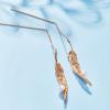 Fashion 925 Silver Gold-plated Pearl Feather Earrings Jewelry