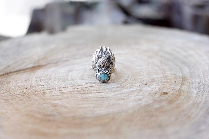Nepal Handmade 925 Silver Turquoise Dragon Ring Nepal Handmade 925 Silver Turquoise Dragon Ring